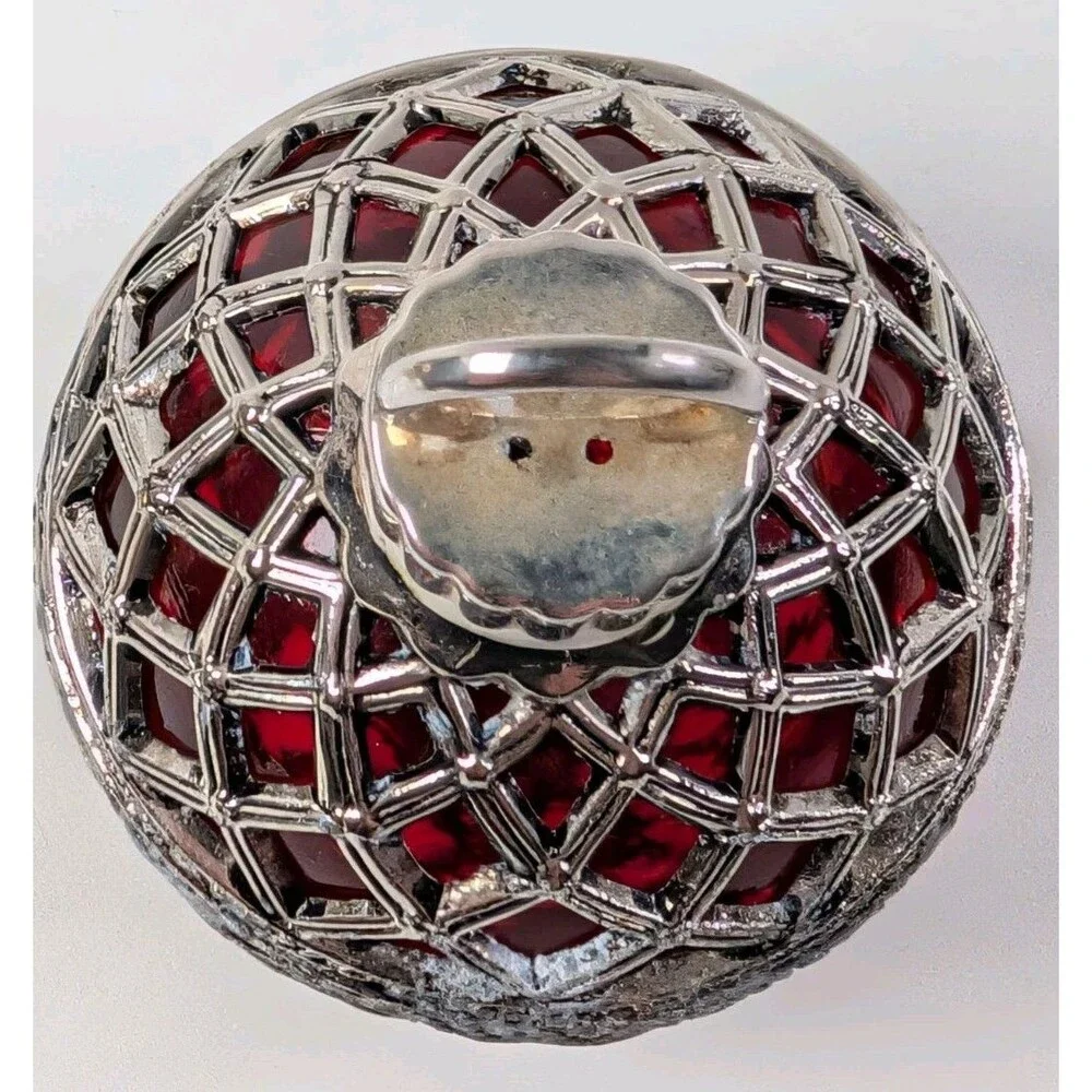 Godinger Silver Art Red Glass Ornament Silver Filigree Ball Christmas